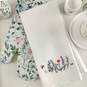 Embroidered Farmhouse Tea Towel Floral Dish Towel Kitchen Decor