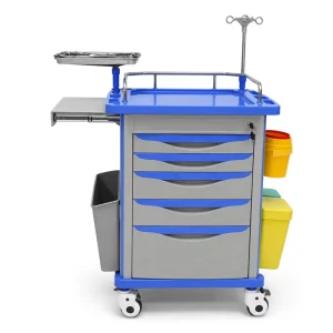 Emergency Cart for Hospital with Lockable Drawers IV Pole Waste Bins and Mobile Casters for Ward Clinic Use