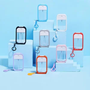 Empty Hand Sanitizer Bottles 50ml Plastic Pocket Size Flat Perfume Mist Credit Card Spray Bottle with Key Chain