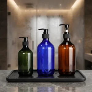 Empty Reusable 300ml 500ml Amber PET Plastic Bathroom Bottles Shampoo Body Wash Lotion Hand Soap Dispenser with Pump