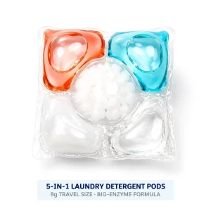 Enzyme Laundry Detergent Pods 5 in 1 Travel Size 8g Water Soluble PVA Film Single Use Deep Clean Stain Removal for Machine Wash