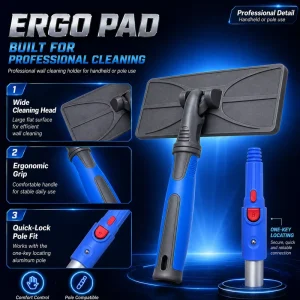 Ergo Pad Wall Cleaning Holder Wide Handheld Wall Scrubber Pad Holder Quick Lock Pole Compatible for Wall Ceiling Cleaning
