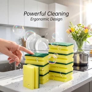 Ergonomic Grooved-Side Kitchen Sponge Nail Guard Scouring Pad for Pots