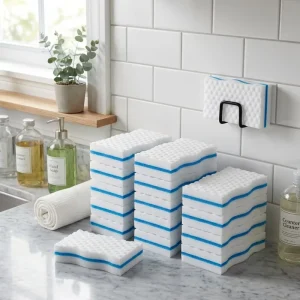 Ergonomic Wave Design Melamine Magic Sponge 3 Layer Sandwich Nano Eraser Sponge Pads Multi Purpose Scouring Pad