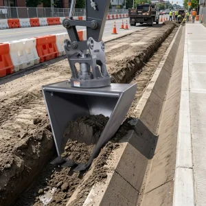 Excavator Trapezoidal Bucket V Ditch Ditching Bucket Drainage Ditch Bucket with Teeth Hydraulic Rotator 360 Degree Rotation