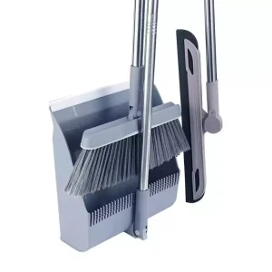 Exquisite Workmanship Light Gray Foldable Broom and Dustpan Three Piece Set for Home Kitchen Living Room Sweeping
