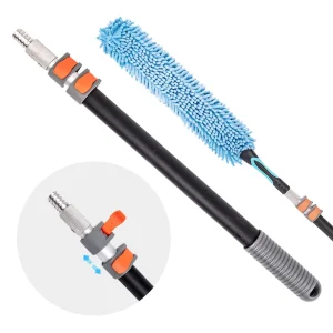 Extendable 3-Section 55-132cm Cleaning Pole, Lightweight Aluminum Telescopic Rod with Interchangeable Chenille Duster Head