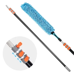 Extendable 4-Section 138-480cm Cleaning Pole, Lightweight Aluminum Telescopic Rod with Interchangeable Chenille Duster Head