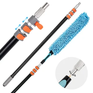 Extendable 4-Section 98-320cm Cleaning Pole, Lightweight Aluminum Telescopic Rod with Interchangeable Chenille Duster Head