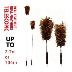Extendable Chicken Feather Duster with Anti-Static No-Shed Design for Household, Car, Ceiling, and Furniture Cleaning