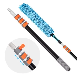 Extendable Lightweight Aluminum Telescopic Cleaning Pole with Interchangeable Chenille Duster Head, 4 Sections, 58 cm