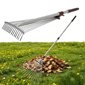 Extended Handle Yard Rake Sturdy Steel Tines Leaf Gathering Equipment for Garden Walkway and Outdoor Ground Care