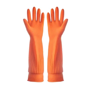 Extended Length Latex Fleece Lined Household Gloves for Dishwashing Laundry Durable Waterproof Thickened Beef Tendon