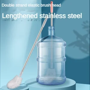 Extended Stainless Steel Water Bucket Brush with Double-Strand Elastic Brush Head for Water Container Cleaning