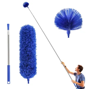 Extensible Stainless Steel Handle Microfiber Duster Head 19in+ Long-Handled Dust-Collecting Cleaner