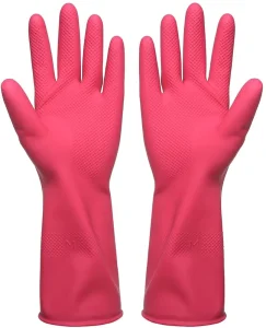 Extra Long Latex Household Gloves with Diamond Palm, Gauntlet Cuff, Waterproof Oil-Resistant Design for Dishwashing