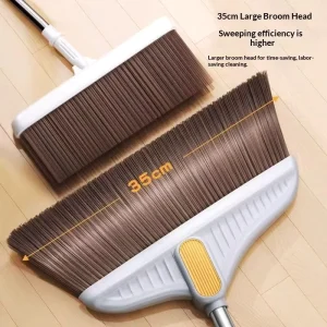 Extra-Long Plastic Broom with Soft Bristles Extra-Large Sweeping Head and Thickened Handle 35-44 in Dustpan
