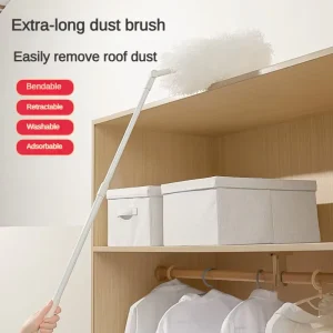 Extra-Long Retractable Feather Duster for Home Wardrobe Roof and Car Cleaning, Bendable Soft Tip
