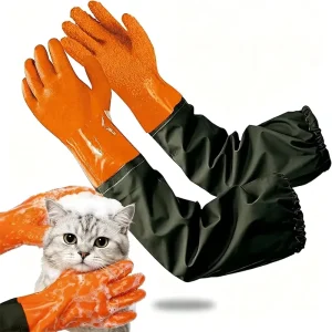 Extra Long Waterproof Rubber Pet Grooming Gloves Anti-Bite Anti-Scratch Hair Removal 3000+ Massage Particles