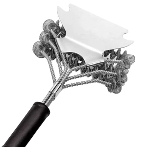 Extra Strong Stainless Steel BBQ Grill Brush Bristle Free with Scraper Plastic Handle Safe Accessories for Charcoal Grilling