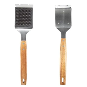 Extra long Large size Outdoor BBQ Brush Scraper Wooden Handle Replaceable Heat resistant Stainless Steel Bristles Safe for Rust