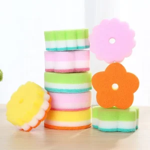 FENGYUAN XC501 FY Fashion Flower Shape Sponge Brush Scouring Pads 1Pcs for Kitchen Tableware & Glass Wash High Absorption 250%