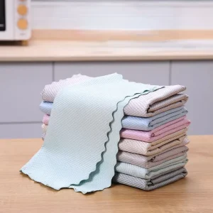 FF2844 Kitchen Microfiber Polishing Cleaning Towel Window Car Mirror Fish Scale Cloth Lint Free Microfiber Cleaning Cloth
