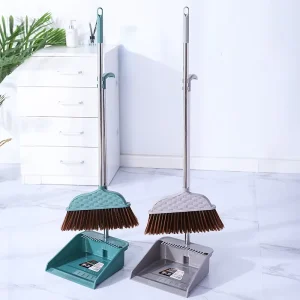 FF5191 Long Handle Indoor Broom and Dustpan Set with Self-Cleaning Teeth