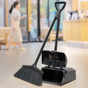 FF5193 Indoor Upright Broom and Dustpan Set with Lid for Home, Kitchen, and Office