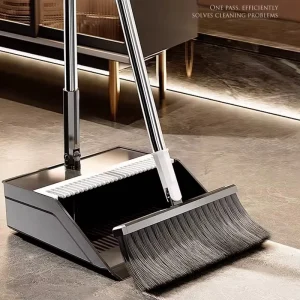 FF5196 Indoor Broom and Dustpan Set with Self-Cleaning Teeth and 180-Degree Adjustable Head