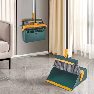 FF5197 Foldable Indoor Broom and Dustpan Set with Self-Cleaning Teeth and 180-Degree Adjustable Head