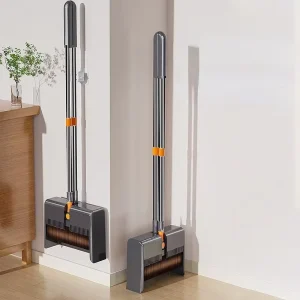 FF5198 Foldable Indoor Broom and Dustpan Set with Self-Cleaning Teeth and 180-Degree Adjustable Head