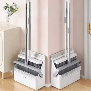 FF5199 Indoor 180° Adjustable Head Floor Sweeping Combo with Self-Cleaning Teeth Foldable Broom and Dustpan Set