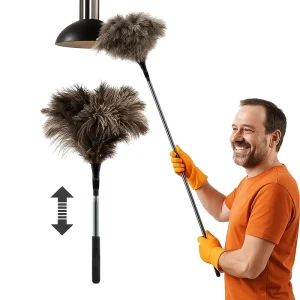 FF5208 Extendable Pole Lightweight Ostrich Feather Cleaning Brush Dust Cleaner Feather Duster for Home Office Furniture