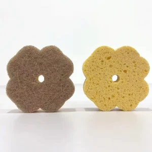 FF5491 Biodegradable Flower-Shaped Kitchen Cleaning Sponge with Cellulose, Coconut, and Walnut Scouring Pads