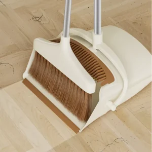 FF5756 Home Floor Scrubber Brush Sweeping Combo Set with Self Cleaning Teeth Foldable Broom and Dustpan Set
