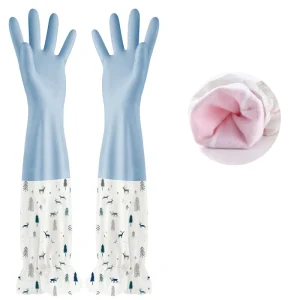 FF737 Waterproof Non-Slip Reusable Kitchen Cleaning Gloves with Velvet Lining