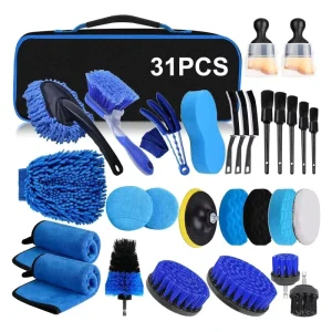 Factory 31-Piece Auto Detailing Kit with Car Interior and Wheel Cleaning Brushes
