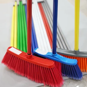 Factory Broom and Mop Set, Red Plastic Floor Brush with Metal Handle