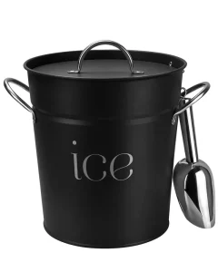 Factory Custom Ice Box Black Galvanized Ice Bucket with Lid and Scoop Double Layer Ice Bucket with Inner Bucket