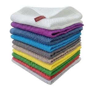 Factory Custom Logo 100% Pure Cotton 400gsm Waffle Honeycomb Weave Reusable Dish Towel Kitchen OEM Packaging Distributors