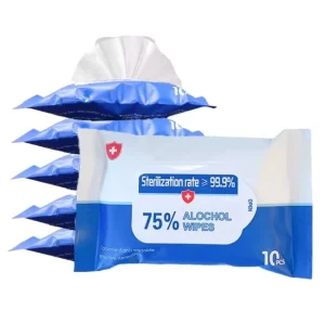 Factory Customized 10PCS 75% Alcoholic Wet Wipes Multipurpose Cleansing Wipes with 99.9% Sterilization Rate