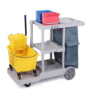 Factory Direct 3 Tier Plastic Cleaning Trolley Janitorial Cart for Airport Terminal Cleaning Service