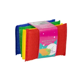 Factory Direct 4-Piece Card-Mounted Dish Sponge Scouring Pads, Square, 2 mm Thick, Wire Cloth Oil Scrubber