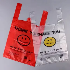 Factory Direct Black HDPE Plastic Household Garbage Bags with Handle T shirt Style Rubbish Bags