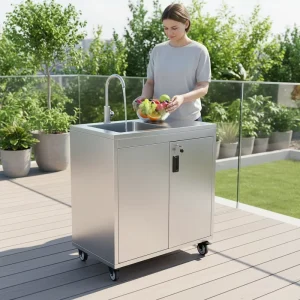 Factory Direct Commercial Kitchen Steel Portable Hand Wash Station Stainless Steel Sink Cart Electric Pump Water Heater Lockable
