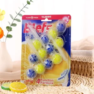 Factory Direct Eco Friendly 3 Hanging Lemon Scented Automatic Toilet Cleaner Balls Solid Shape Sanitary Bathroom for