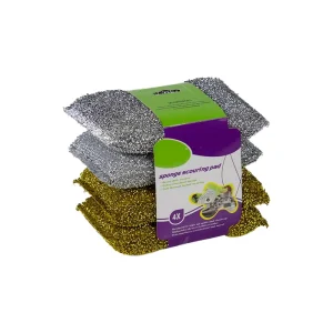 Factory Direct Four-Piece Card-Mounted Dish Sponge Scouring Pads Polyester PET Polyurethane 750%-2000% Absorption Oil Removal