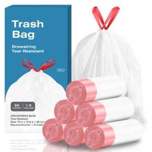 Factory Direct HDPE Heavy Duty Drawstring Square Bottom Trash Bags with Heat Seal
