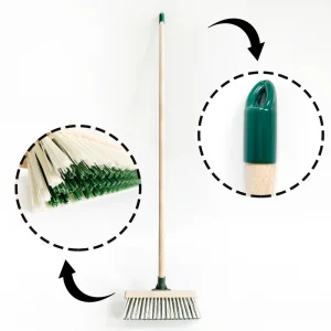 Factory Direct Heavy Duty Push Broom PVC Head Wood Handle Nylon Flagged Bristles for Outdoor Concrete Floor Cleaning